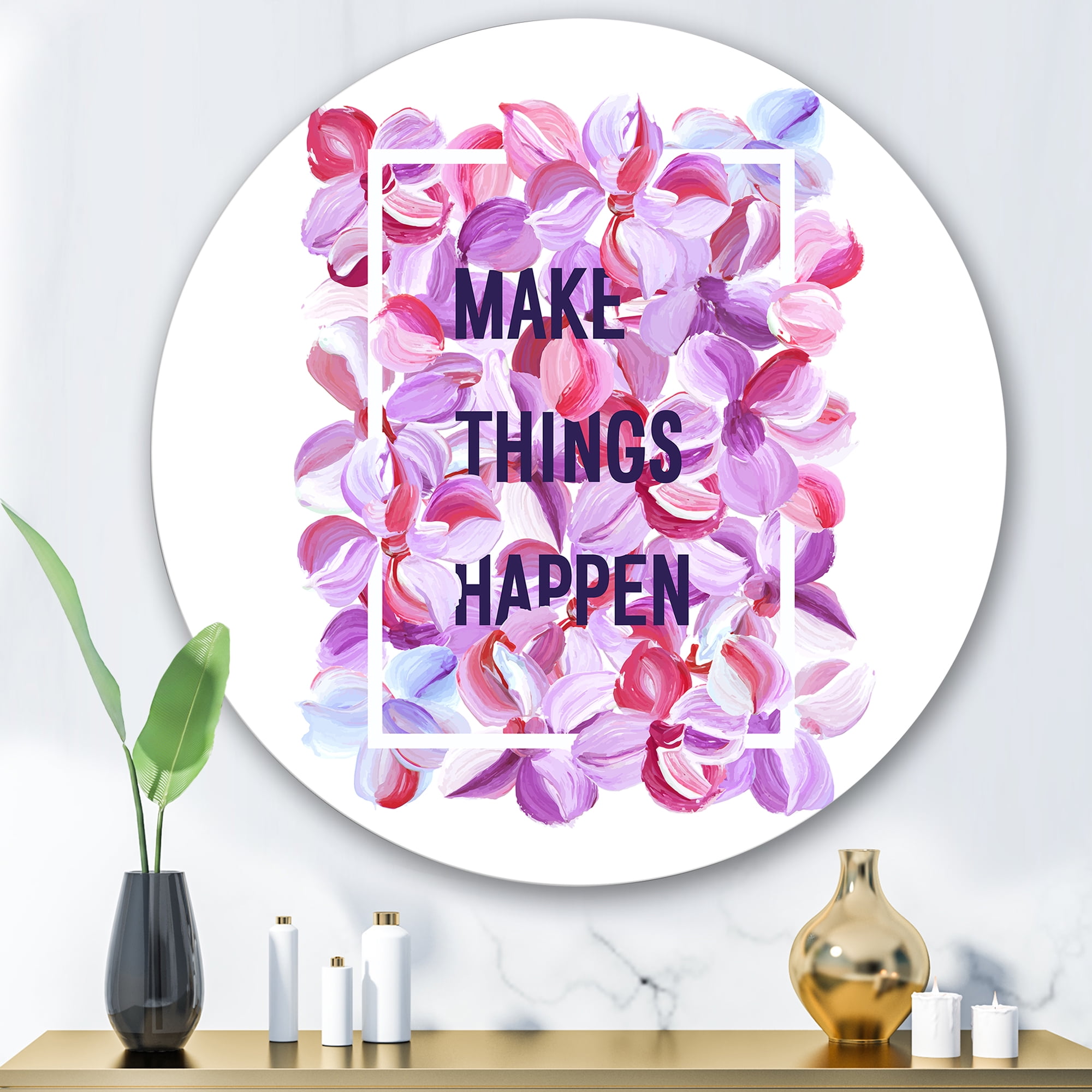Designart 'Make Things Happen On Purple Flowers' Traditional Circle Metal Wall Art 36x36 - Disc of 36