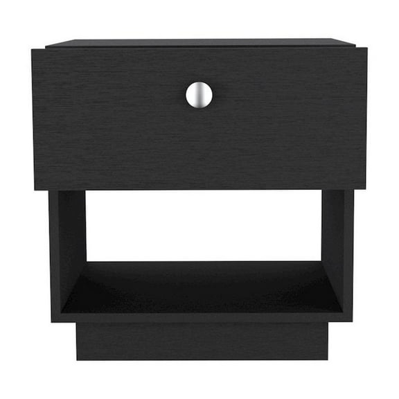 HomeRoots 20 in. One Drawer Faux Wood Nightstand, Black