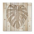 thumbnail image 3 of Designart 'Beige Ivory Pastel Monstera Heart Shaped Tropical Leaf' Traditional Print on Natural Pine Wood, 3 of 5