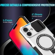 Case for iPhone 16, with Sliding Camera Cover & Ring Kickstand, Military Grade Drop Protective Hybrid Shockproof Anti-fall Phone Case Cover for iPhone 16, White