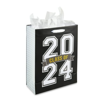 Graduation Class of 2024 Gift Bag, 13 in x 10 in, Paper, Foil, Black, White, Gold, Celebration, by Way To Celebrate