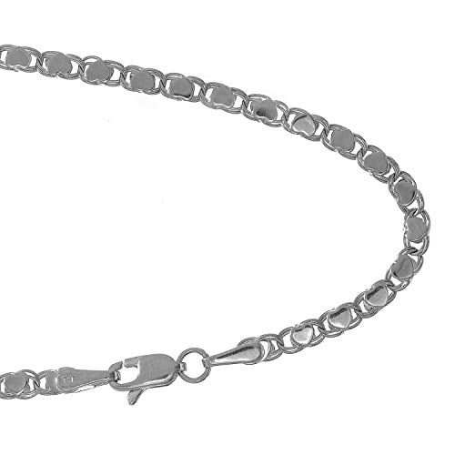 JewelStop 14k Solid White Gold 3 mm Heart Chain Anklet, Lobster Claw Clasp-10 Inches, 3.8gr.
