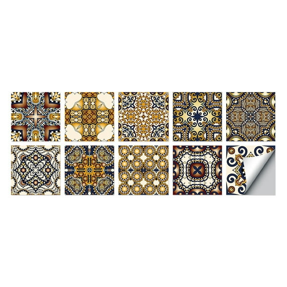 Zhuge European style flower tile wall sticker self-adhesive bathroom waterproof PVC tile sticker kitchen oil resistant wall decoration wallpaper (15*15cm, style 14)