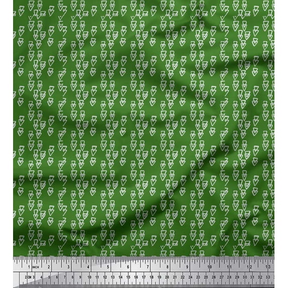 Soimoi Green Cotton Voile Fabric Triangle Geometric Print Fabric by Yard 42 Inch Wide