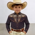 thumbnail image 2 of sususu Boys Western Shirts Long Sleeve Pearl Snap Button Down Cowboy Shirt Toddler Kids Retro Country Tops Outfit Brown 4-5 Years, 2 of 5