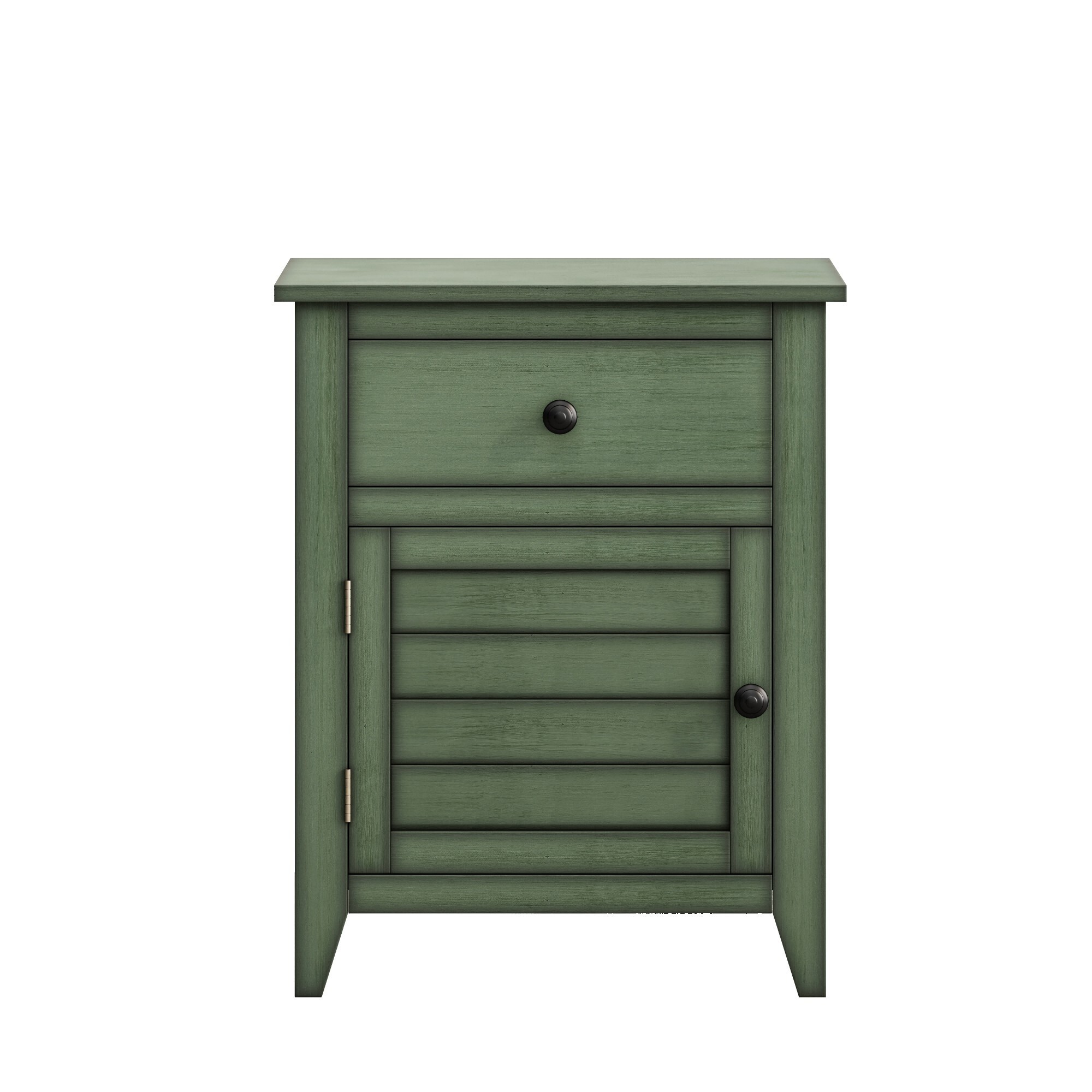AENKYO Vintage Nightstand with Drawer & Cabinet – Hand-Brushed Side Table for Bedroom, Living Room, Retro Green