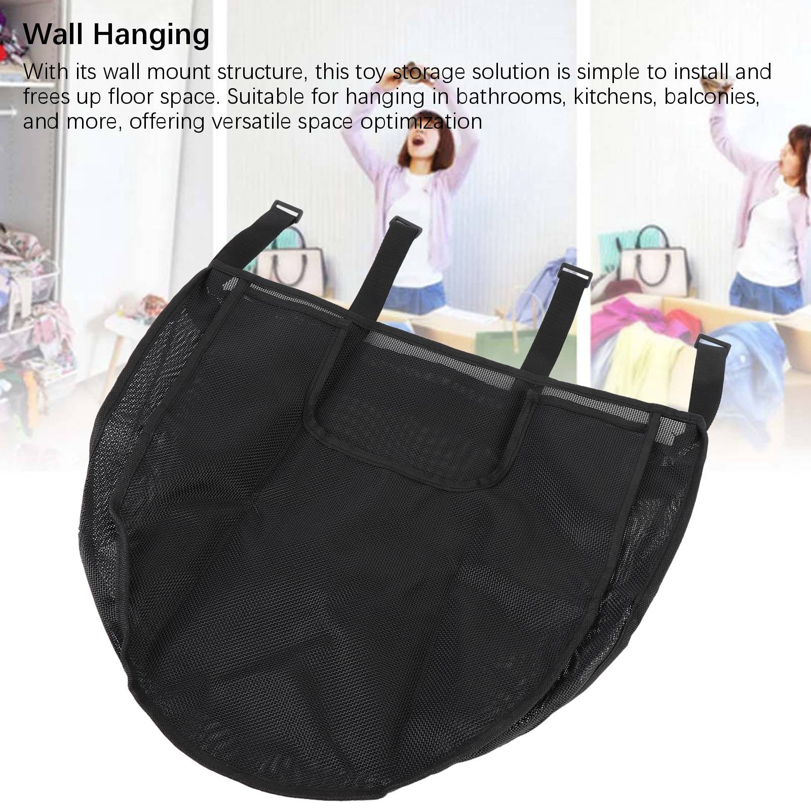 Rupoun Mesh Bath Toy Organizer Large Capacity Wall Hanging Zippered Storage Bag with 4 Adhesive Hooks for Bathroom Black, 22 x 14.6 inches / 56 x 37 cm