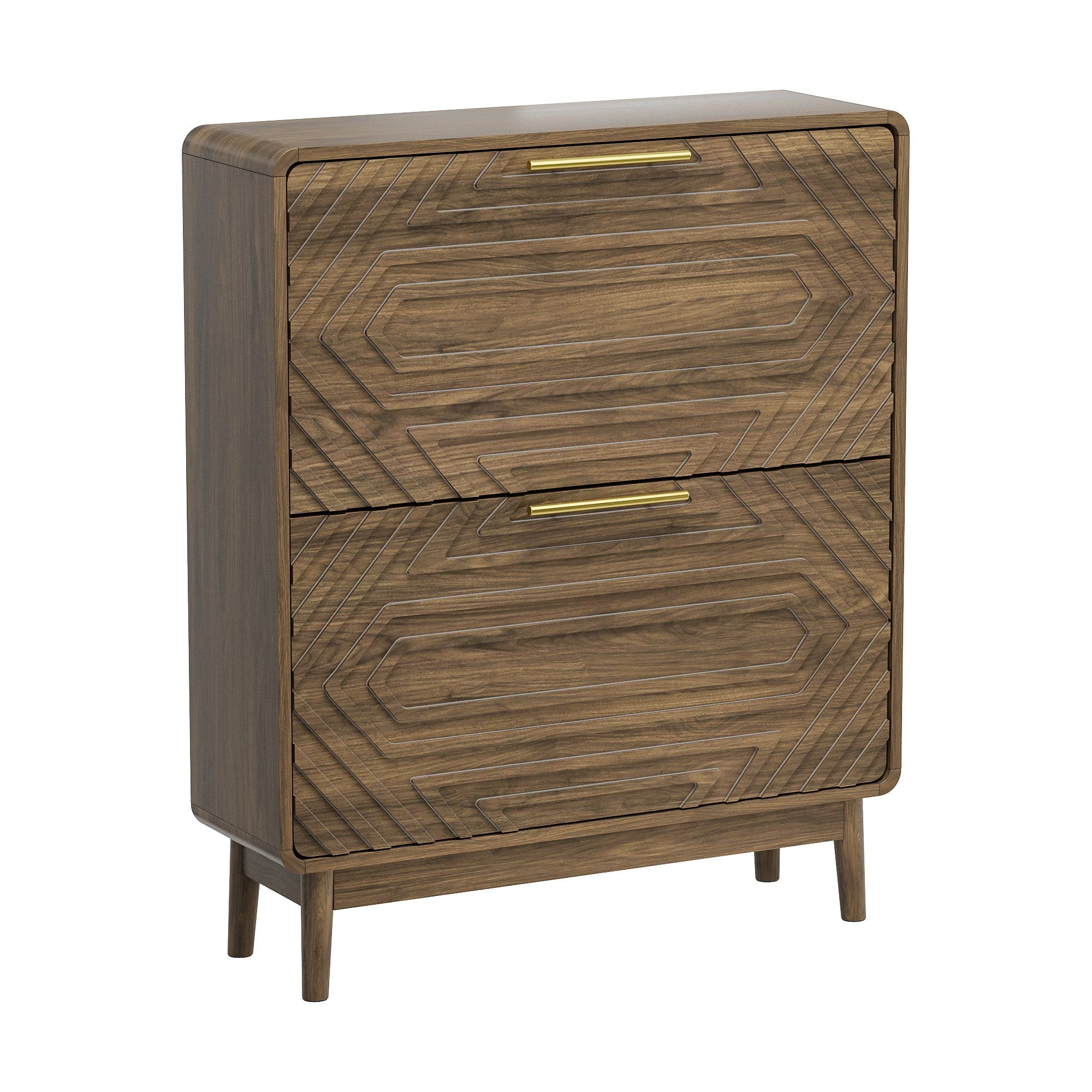 Sailvan 31.5" Walnut Shoe Cabinet, Mid-Century Modern Freestanding Organizer with 2 Flip-Top Drawers