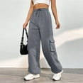 thumbnail image 2 of Diufon Womens Cargo Pants Solid Color Lounge Pants Elastic High Waist Pants with Pockets, 2 of 7