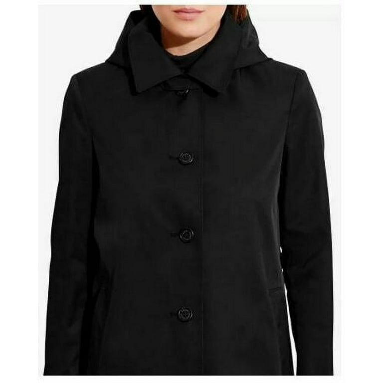 Ralph Lauren BLACK Hooded A Line Raincoat Trench Coat Jacket US Small