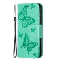 Allytech iPhone 11 Pro Case (5.8"), Slim Fit PU Leather Folio Butterfly Embossed Shockproof Wrist Hand Strap Flip Cards Holder Wallet Case TPU Back Cover for Apple iPhone 11 Pro 5.8-inch, Green