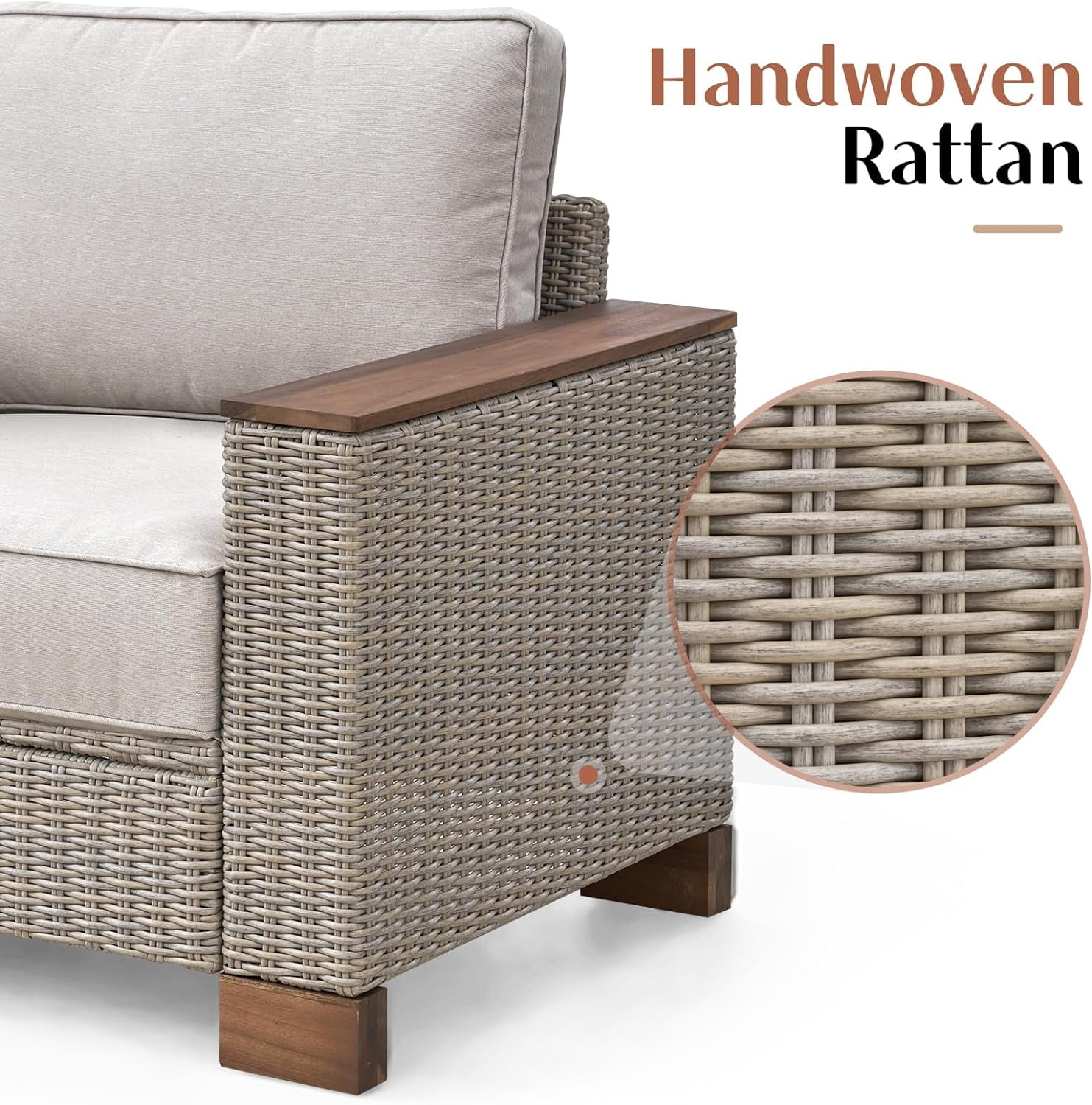 Jocisland Patio Furniture Sets, 4-Piece Wicker Sofa Set, with Outdoor Patio Cushions & 5.9" Wider Wood Armrest…
