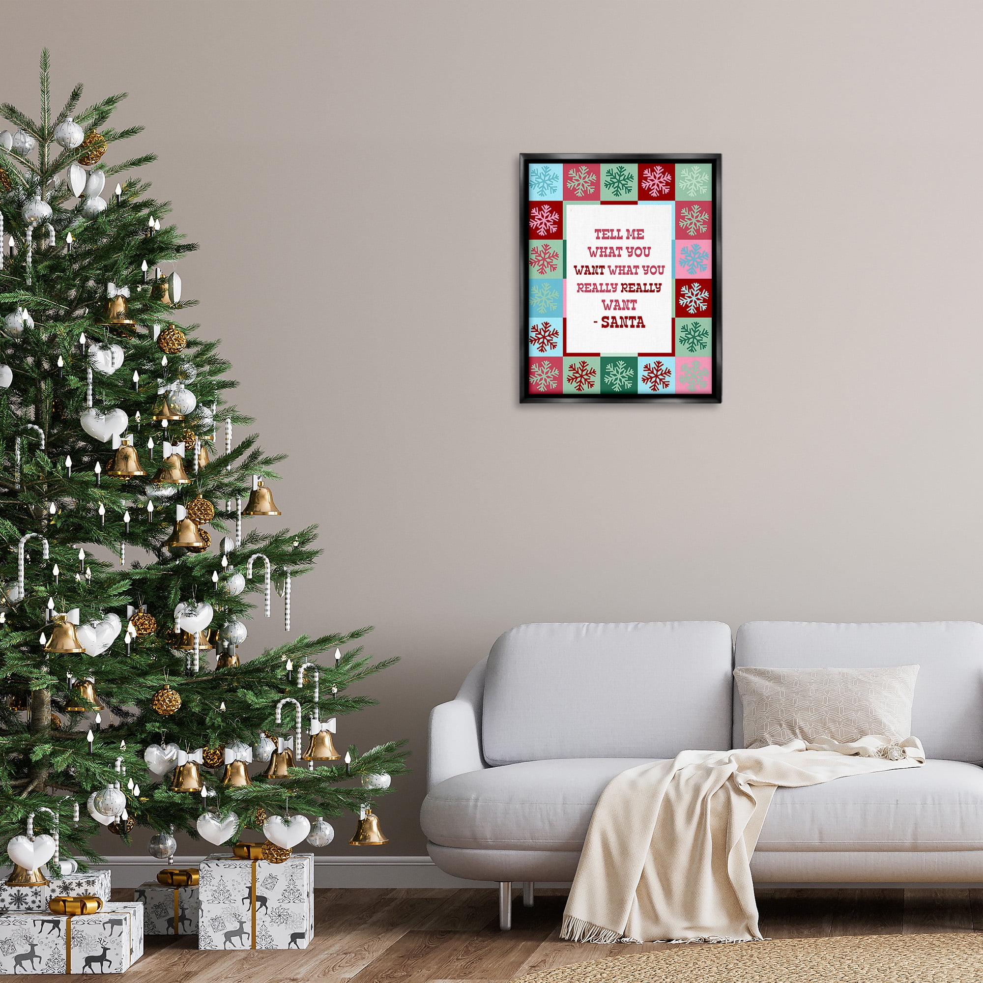 Stupell Industries Funny Santa What You Want Holiday Painting Black Floater Framed Canvas Art Print Wall Art, 25 x 31