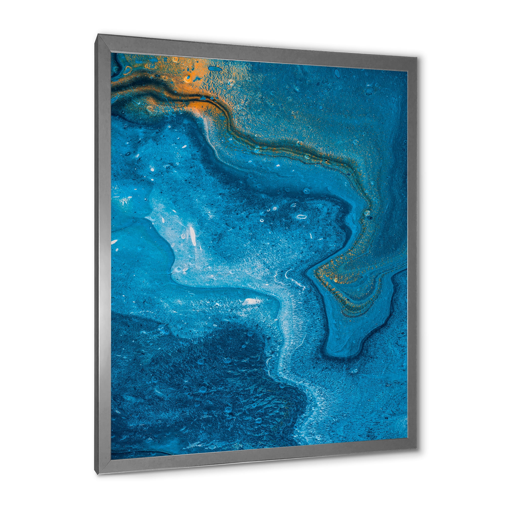 Designart 'Abstract Blue Marble Composition II' Modern Framed Art Print