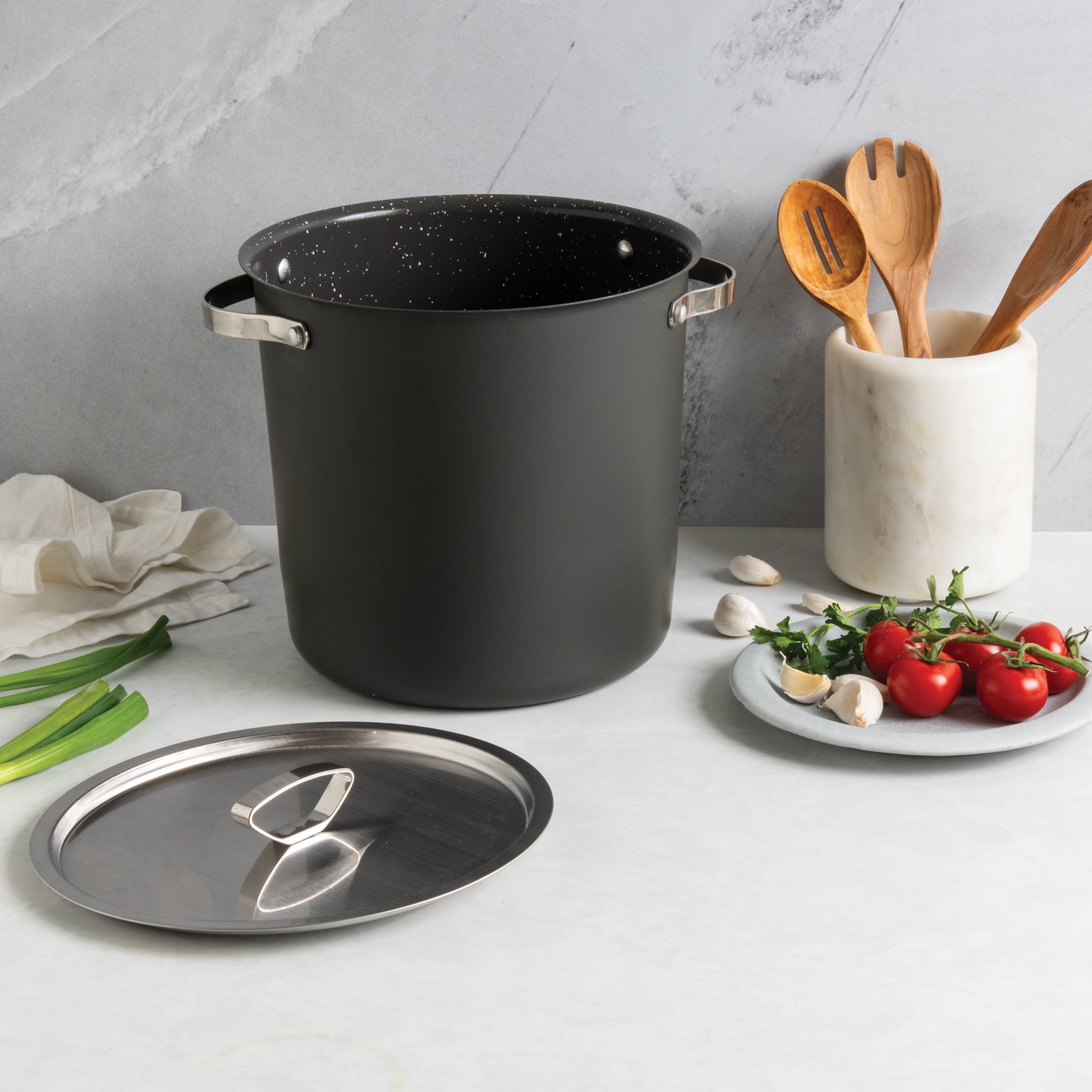 Nordic Ware Verde 12 Quart Stockpot with Ceramic Nonstick with Lid, Gray with Speckle