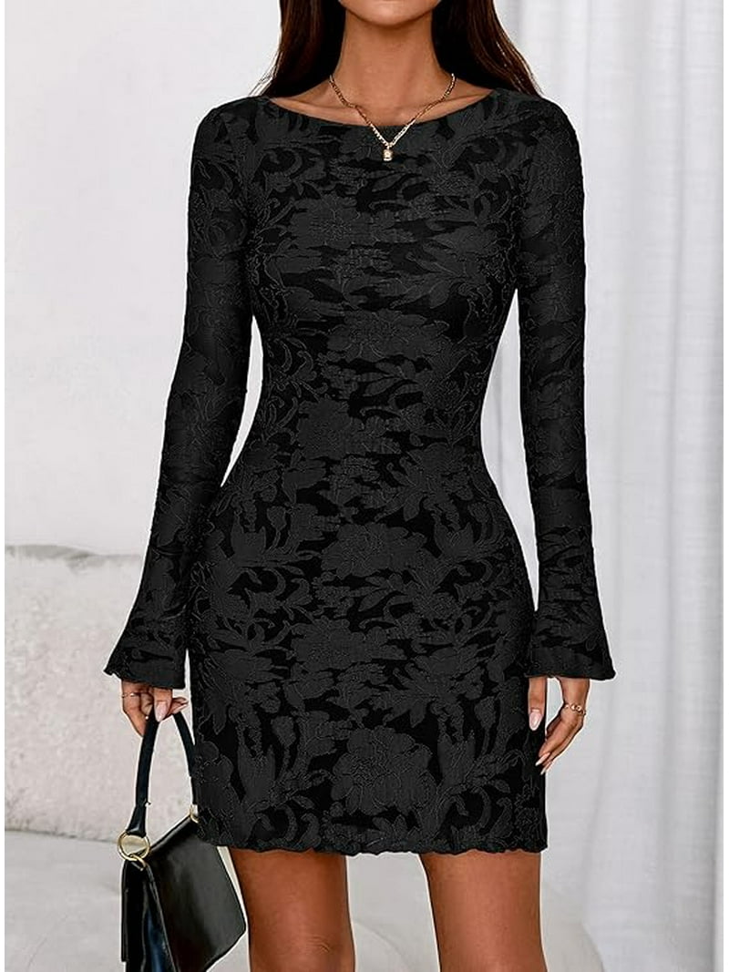 PRETTYGARDEN Women's Fall Fashion Floral Long Sleeve Mini Dress Mesh  Bodycon Short Party Date Night Going Out Dresses - Walmart.com