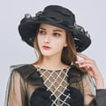 thumbnail image 3 of Women Church Cap Lace Bow Temperament Foldable Flat Top Sun Hat for Wedding, 3 of 10