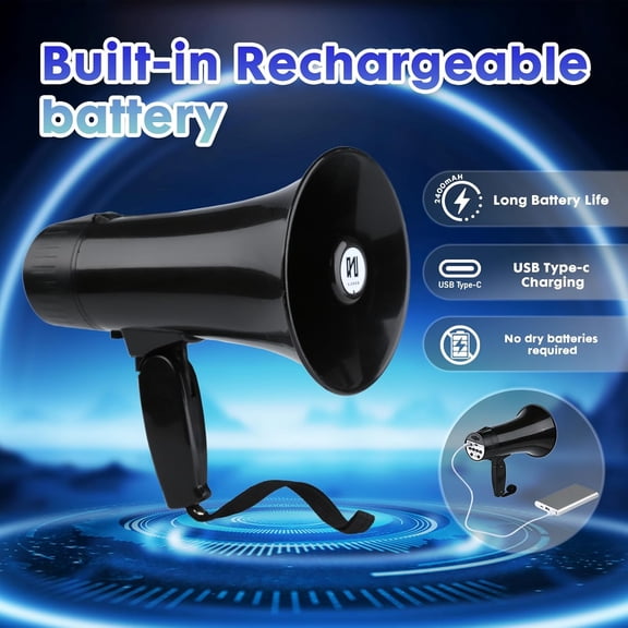 20 Watt Rechargeable Megaphone Bullhorn with Siren and 240s Recording, BT and USB Input, Megahone Speaker with Power Display and Portable Strap (Black)$$Sport & Recreation Other
