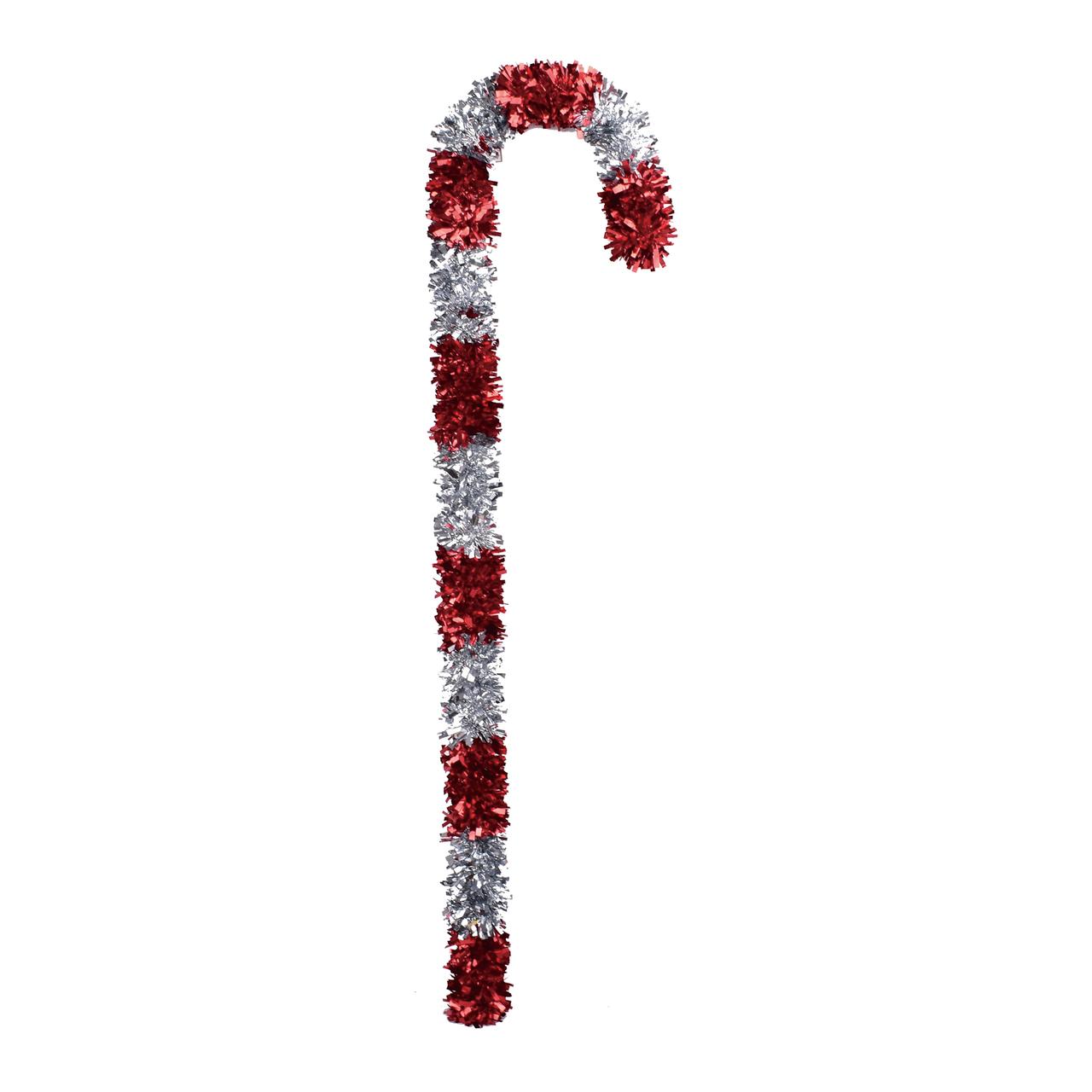 CHRISTMAS LARGE TINSEL CANDY CANE RED AND WHITE