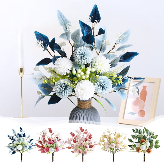 Beautynvta Artificial Hydrangea Flowers for Small Vase Decor, Fake Flowers Silk Hydrangea Artificial Flowers Mixed Green Leaves Branch for Dining Table Centerpiece