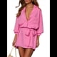 thumbnail image 2 of Vestido Camisero Mini con Cuello en V, Botones, Plisado, Mangas 3/4 y Cinturón para Mujer. Rosa Roja S, 2 of 10