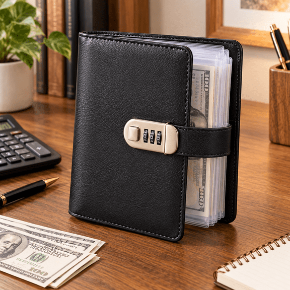 100 Envelope Savings Challenge Binder with Combination Lock, Money Saving Book with 100 Clear Cash Slots, Budget Organizer for Cash Stuffing and Savings Goals