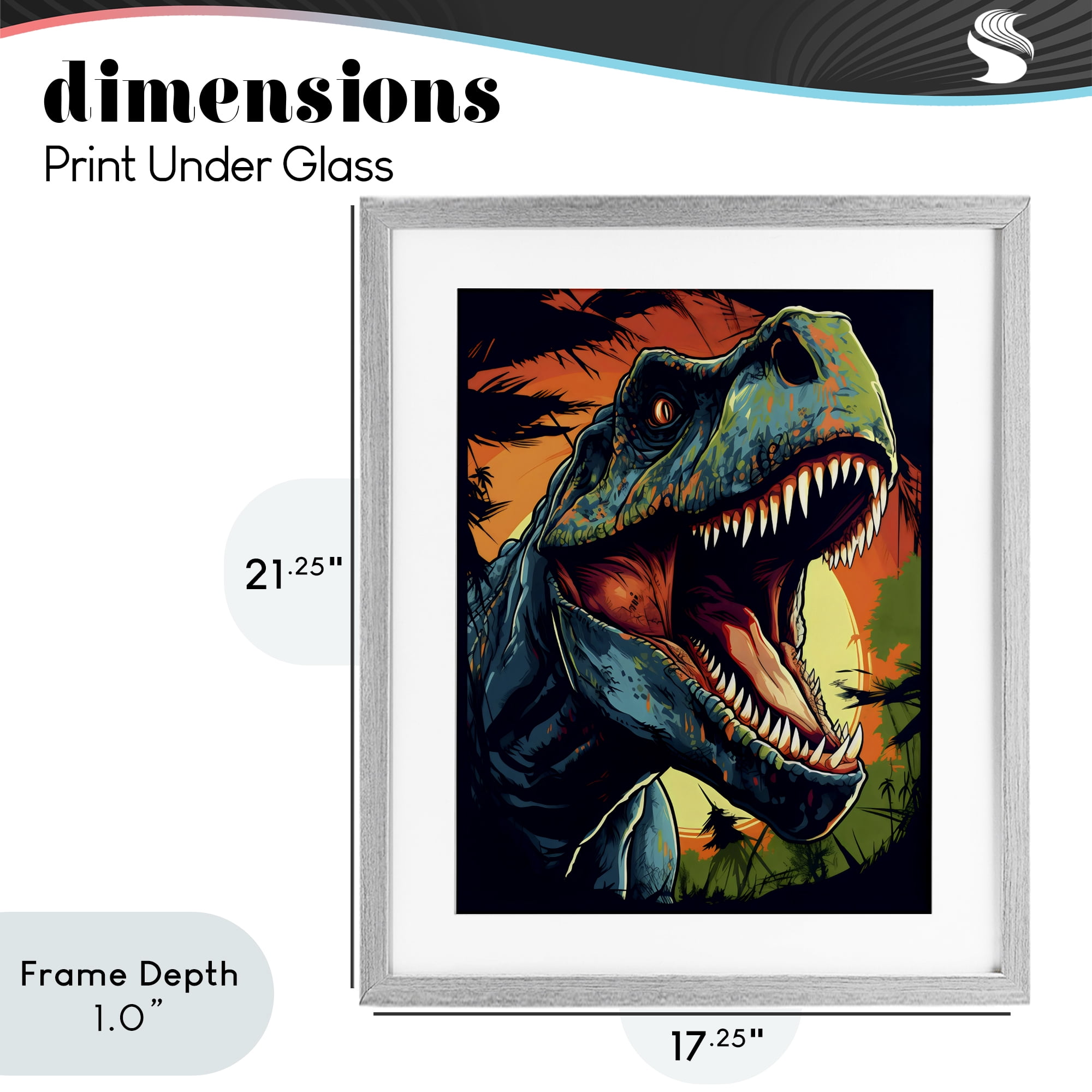 Stupell Industries Dino Roar at Sunset Gray Framed Print Under Glass, design by Creative Studio