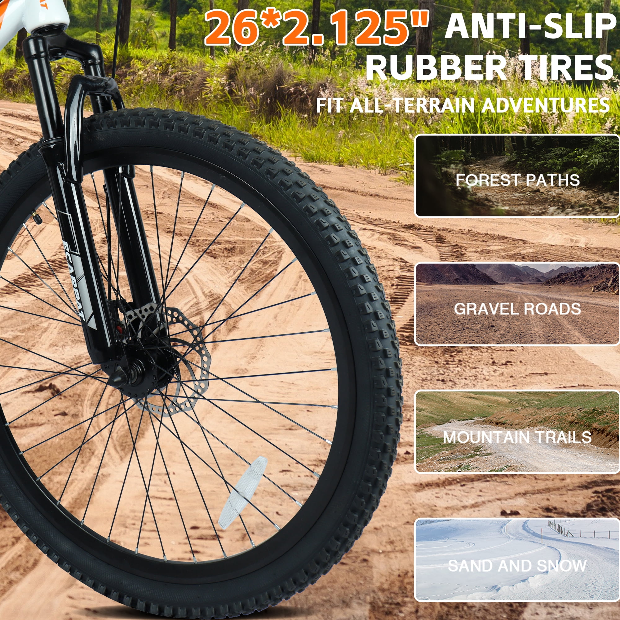 26 Inch Mountain Bike with 21-Speeds & Full Suspension Steel Frame,White&Orange
