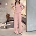 thumbnail image 4 of BUIGTTKLOP Pajama Sets for Women 2 Piece Short Sleeve Outfits Summer Casual Pullover Tops Wide Leg Pants Lounge Sets, 4 of 6