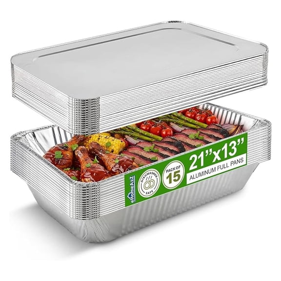 Large Aluminum Pans With Lids Disposable Full Heavy Duty Roasting, Broiling, Baking, Catering Pans 21x13x3 (15, Full-Size w/Lids)