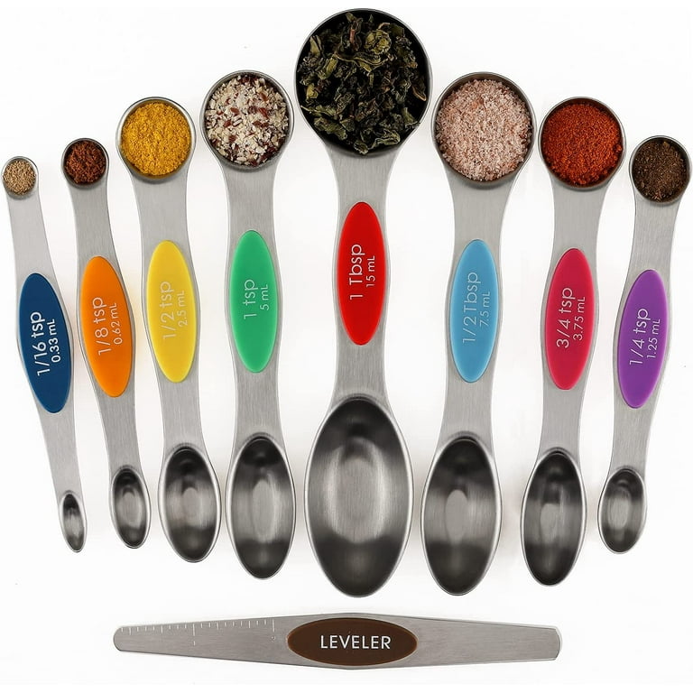 Magnetic Measuring Spoons Set of 7 Stainless Steel Dual Sided Teaspoon  Tablespoon for Measuring Dry and Liquid Ingredients