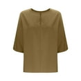 thumbnail image 7 of UAMVSH Plus Size Cotton Linen Shirts for Women Soft Solid Color Pullover Blouses Casual Half Sleeve Lapel V-Neck Loose Fit Tops(4X-Large,Brown), 7 of 7