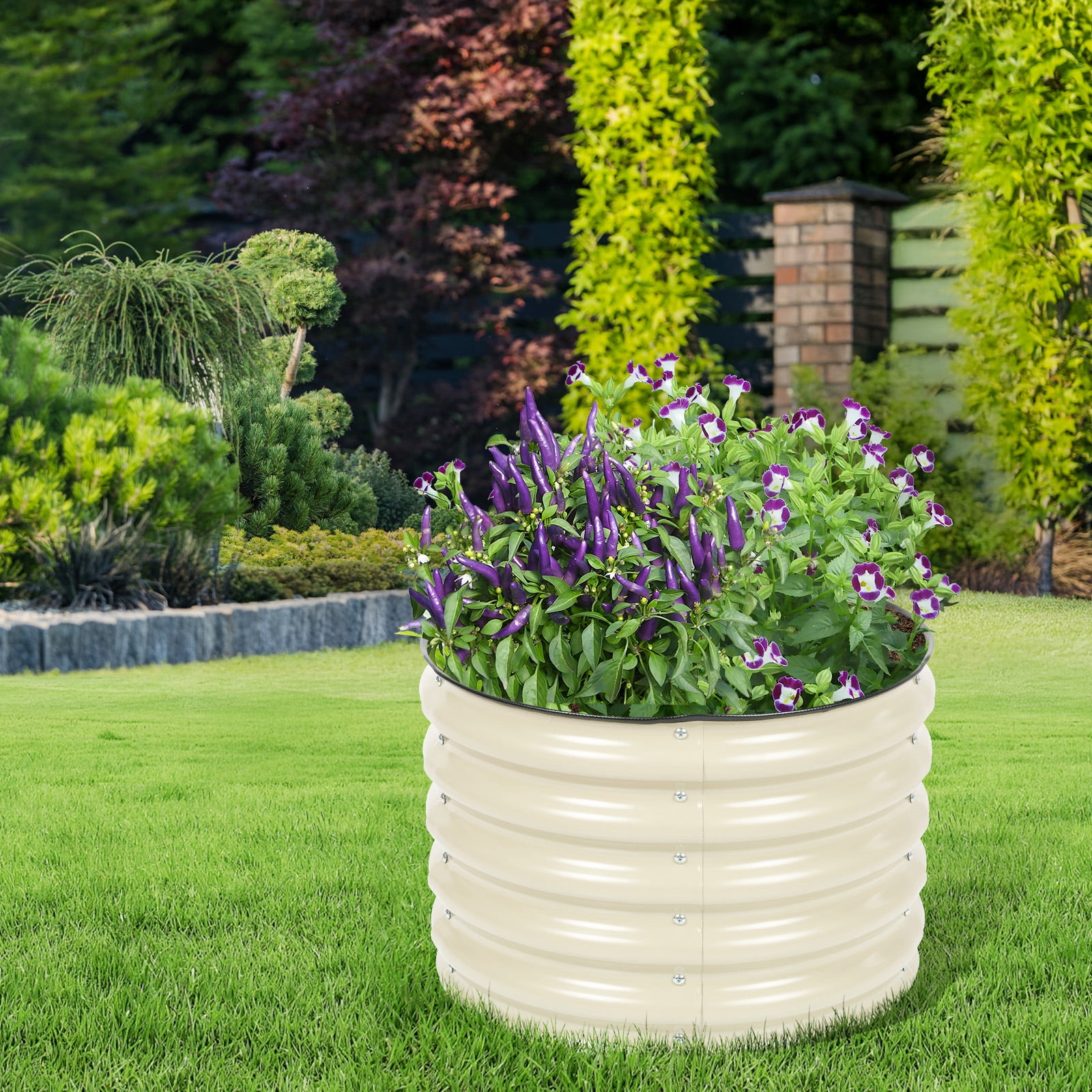 Aoodor 17" Tall 24" Metal Raised Garden Bed, Outdoor Planter Box and Raised Garden Kit for Vegetables, Flowers, and Herbs, White