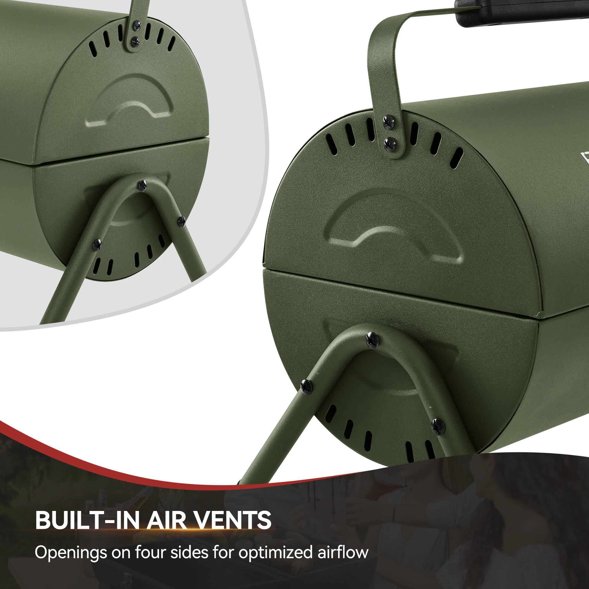 Royal Gourmet CC1015L Portable Charcoal Grill,with Four Air Vents, for Outdoor Backyard, Patio Parties and Picnics, Olive Green