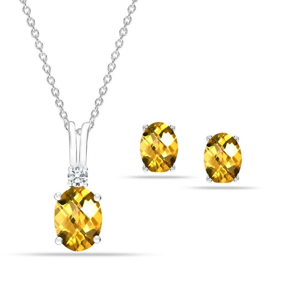LeCalla 925 Sterling Silver Hypoallergenic Citrine Gemstone Pendant Necklace and Earring Set Gifts for Women and Teen 18" Inch