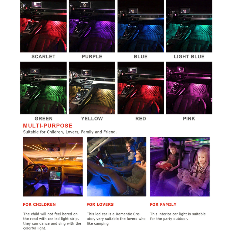 auto führte streifen lichter 4pcs 48 led-app controller innen lichter multi  farbe musik unter strich beleuchtung