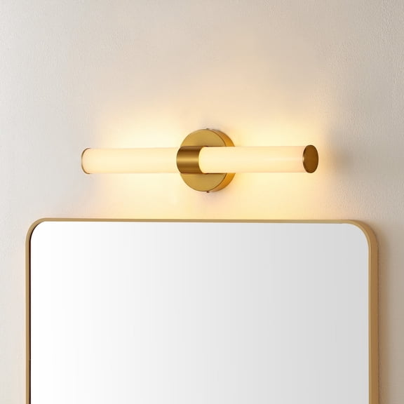 JONATHAN Y Brooks 20.13" 1-Light Industrial Mid-Century Iron Integrated LED Vanity Light, Brass Gold