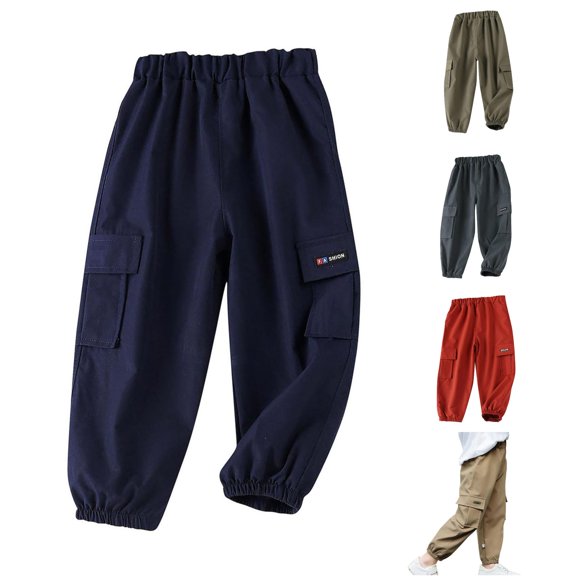 Cargo Pants for Boys Baggy High Elastic Waist with Pocket Loose Fit Active Pants Pull On Size 9-10 Years Clothes