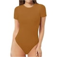 thumbnail image 1 of Penkiiy Combinaison Moulante à Manches Courtes et Col Rond pour Femmes, Mode Décontractée, Khaki TP Rompers, 1 of 5