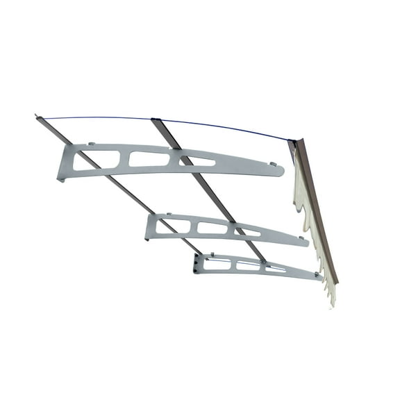 DA7934W Series Door Window Awning Canopy Made of 0.137Inch Thick Crystal Solid Polycarbonate Sheet and Aluminum Alloy with Valance in size of 79" Wide x 34" Deep for Wooden Wall House only.