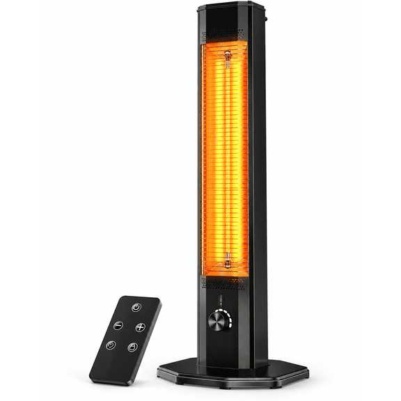 1500W Electric Outdoor Heater, 42-Inch Infrared Patio Tower with 1-Second Heat, Remote, 3 Modes, 9 Levels, Fan, Oscillation and Dual Timer