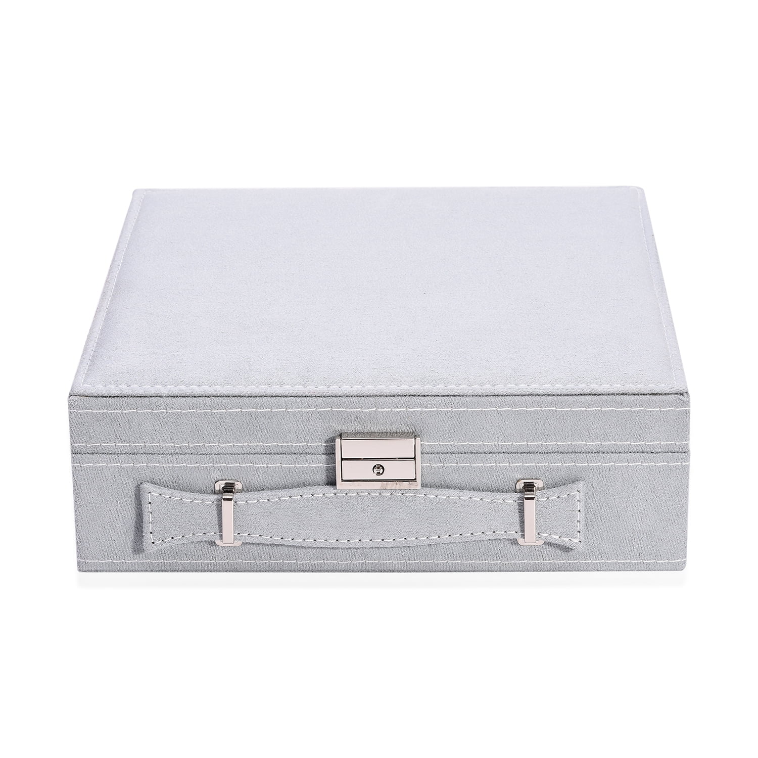 Brown Faux Velvet Briefcase Style 2-Tier Jewelry Organizer Box Anti-Tarnish 