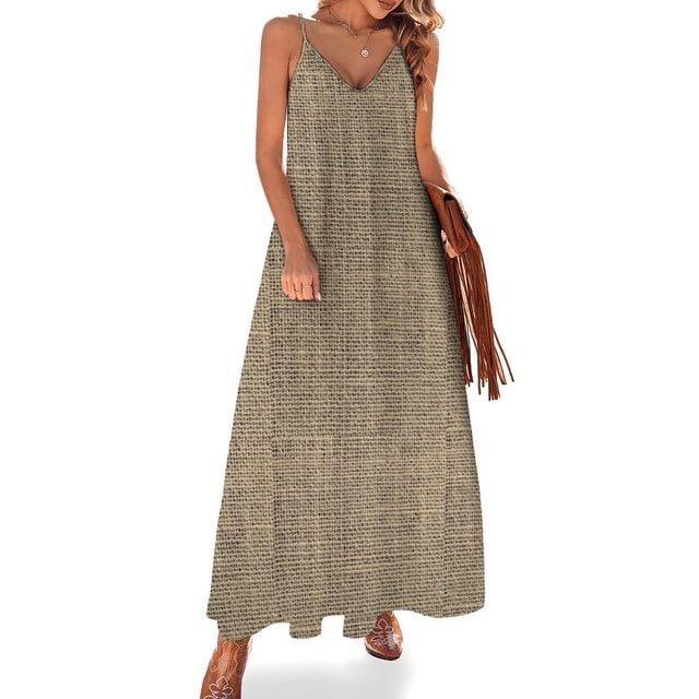 Idea de regalo con estampado de yute Vestido sin mangas Vestidos para mujer Ropa de mujer