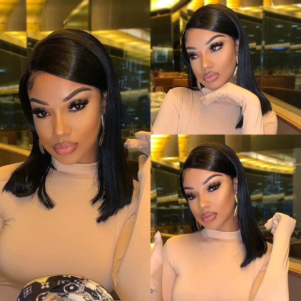 Bob Wig Human Hair Straight  Lace Front Bob Wigs for Black Women Human Hair Pre Plucked Glueless Side Part Middle Part C Part 150% Density Human Hair  Black 5X5 20 inch bob