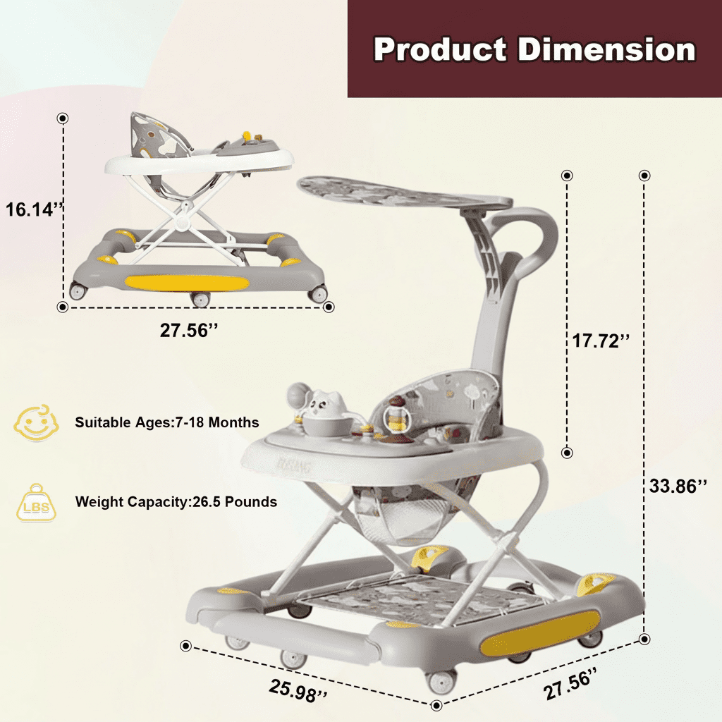 StarZe 6-in-1 Baby Walkers, Height Adjustable with Music and