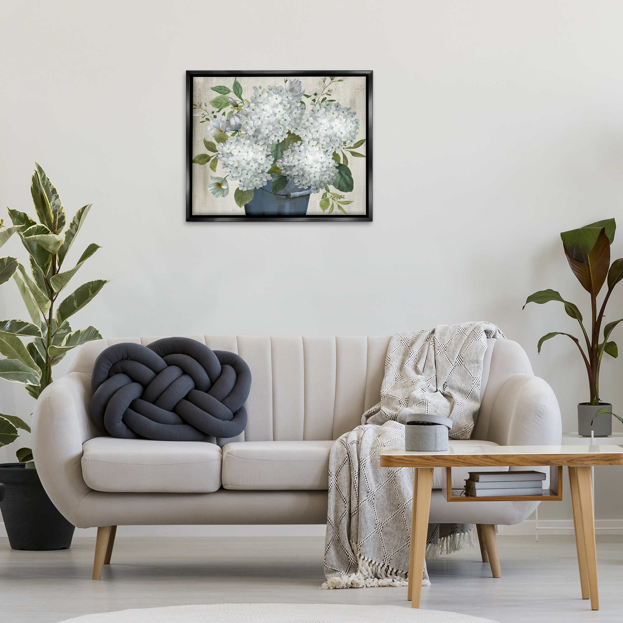 Stupell Industries Country Hydrangea Vase Botanical & Floral Painting Black Floater Framed Art Print Wall Art, 31 x 25