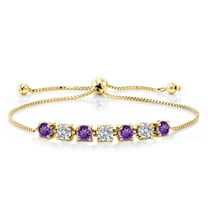 Gem Stone King 18K Yellow Gold Plated Silver Purple Amethyst and Lab Grown Diamond Bracelet for Women | 2.52 Cttw | Gemstone February Birthstone | Round 4.5MM