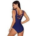 thumbnail image 3 of Maillot une Pièce pour Femmes Bleu Marine/noir à Dos Croisé, 3 of 5