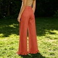 thumbnail image 5 of Costeam Womens High Waisted Wide Leg Pants Ruffle Flared Hem with Side Pockets Elastic Back Waist Loose Fit Solid Color Lightweight Soft Flowy Casual Full Length Trousers, 5 of 6
