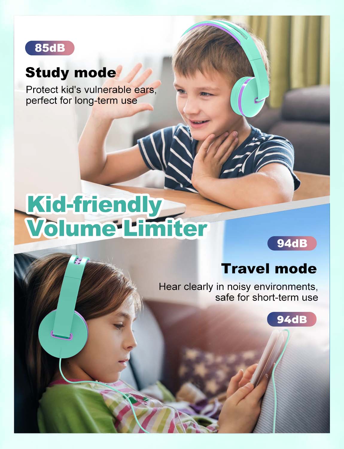 Seenda Kids Wired Headphones with Microphone, Green photo 2